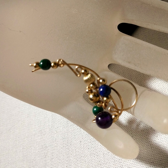 Vintage Ear Cuff Gold Tone  Earring with Beads - Picture 2 of 8